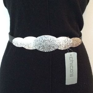 🏵💛NEW Chico’s Turkish Tile Silver Leather Belt🏵